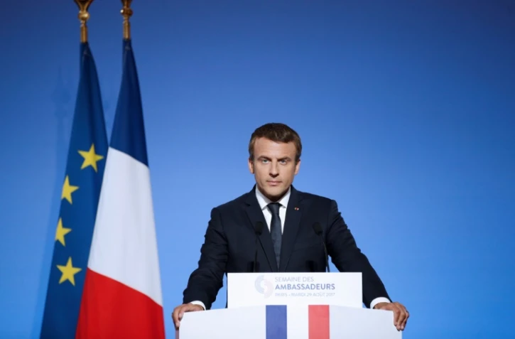 Emmanuel Macron lors d'un discours devant les ambassadeurs, le 29 août 2017 à L'Elysée, à Paris