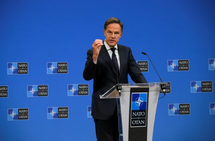 Le secrétaire général de l'Otan Mark Rutte donne une conférence de presse, le 23 septembre 2025 à Bruxelles