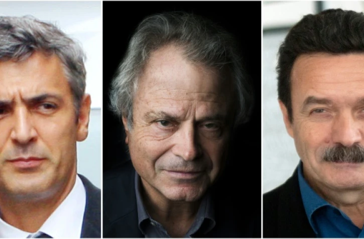 Montage de photos réalisé le 1er novembre 2015 montrant le majordome de Liliane Bettencourt Pascal Bonnefoy, et les journalistes du Point Franz-Olivier Giesbert et de Médiapart Edwy Plenel