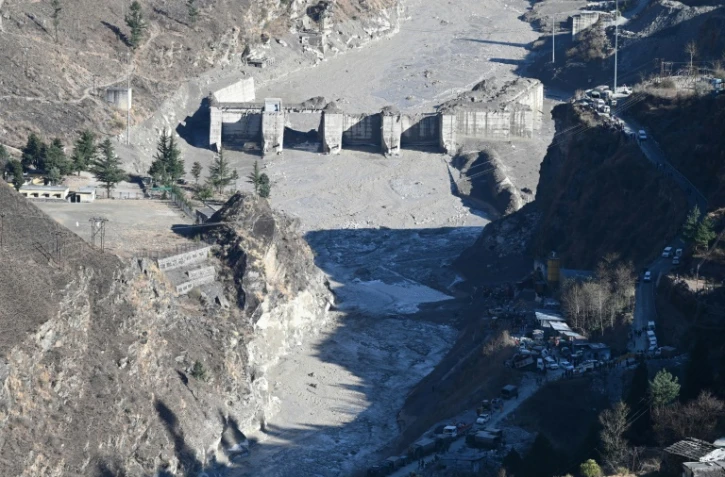 Un barrage endommagé après la rupture d'un glacier à Tapovan, dans la région de Chamoli, dans le nord de l'Inde, le 8 février 2021