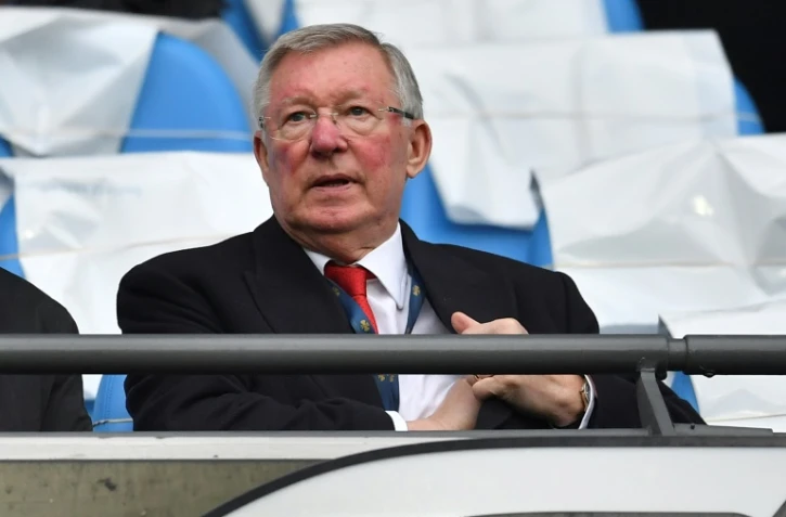 L'ancien entraîneur de Manchester United, Alex Ferguson, lors d'un match entre son ex club et Man City en Premier League, le 7 avril 2018