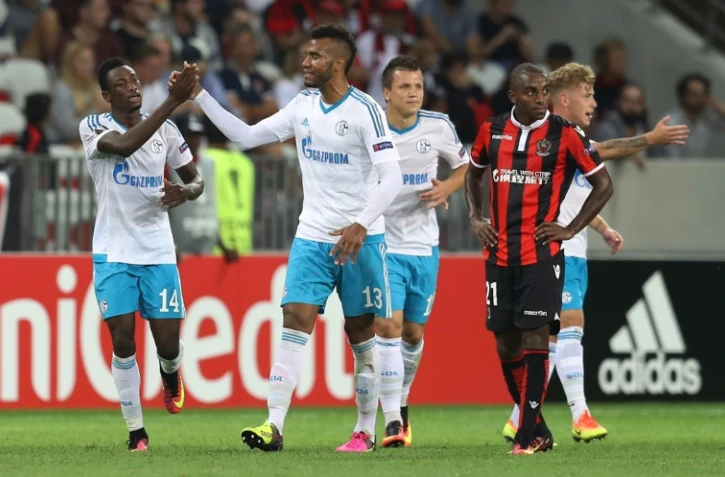 Les Niçois battus par Schalke sur un but de Baba Rahman (N.14) à l'Allianz Riviera, en Europa League, le 15 septembre 2016