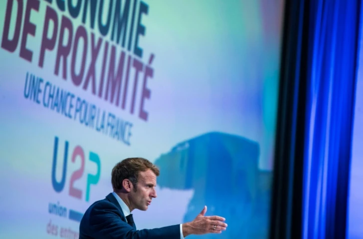 Emmanuel Macron devant les membres de l'U2P, à Paris le 16 septembre 2021