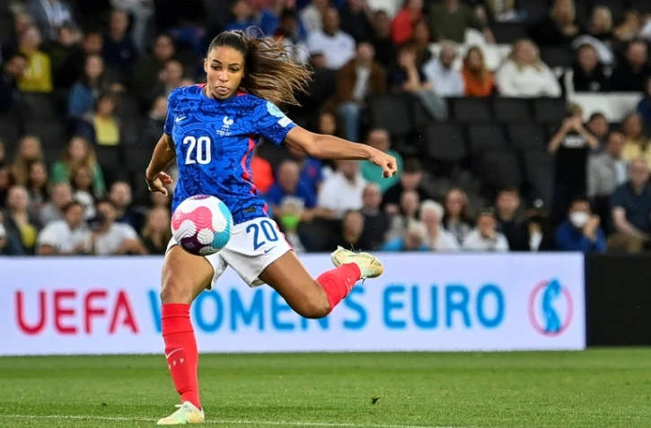 L'attaquante de l'équipe de France Delphine Cascarino en demi-finale de l'Euro contre l'Allemagne, le 27 juillet 2022 à Milton Keynes