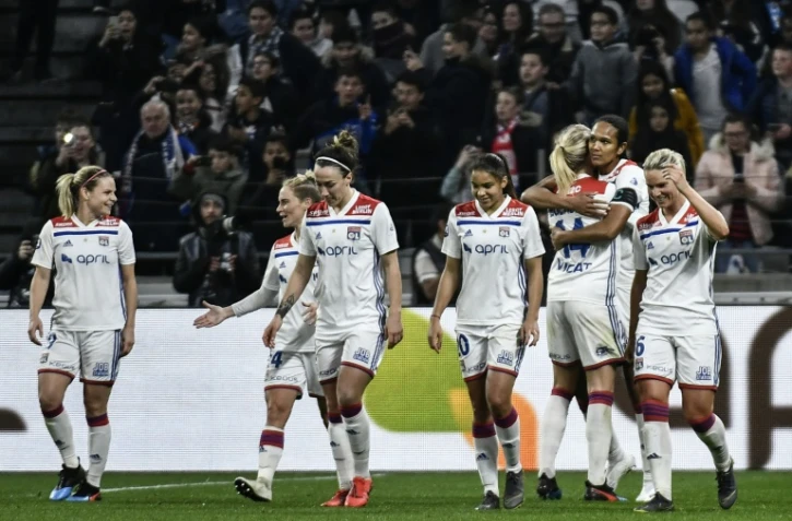 Les joueuses de Lyon lors du match Ă domicile face au PSG le 13 avril 2019