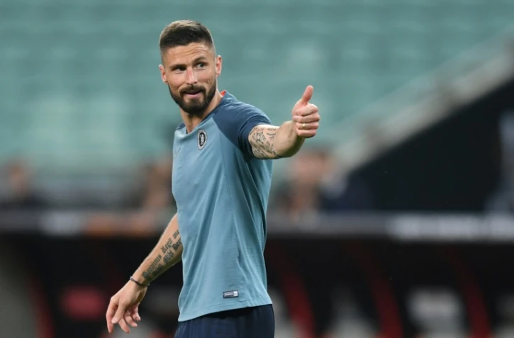 Olivier Giroud, attaquant français de Chelsea, à l'entraînement à Bakou, le 28 mai 2019