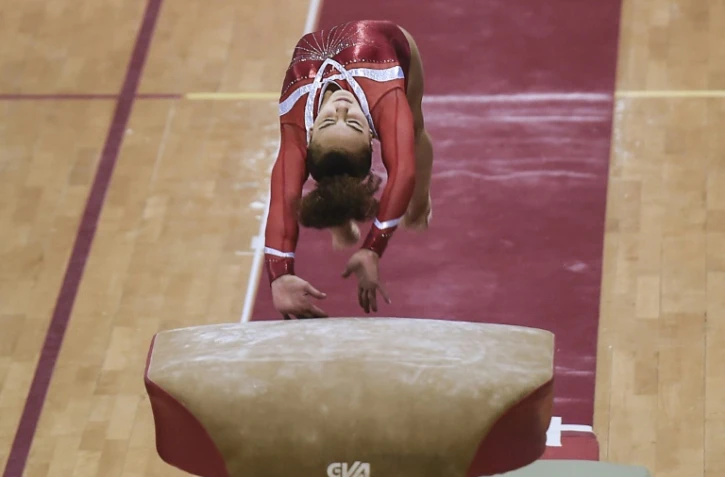 La Française Coline Devillard lors des Championnats de France de gymnastique, le 19 juin 2016 à Mulhouse