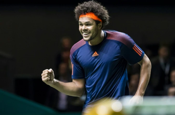 Le Français Jo-Wilfried Tsonga après sa victoire contre Marin Cilic, le 17 février 2017 à Rotterdam
