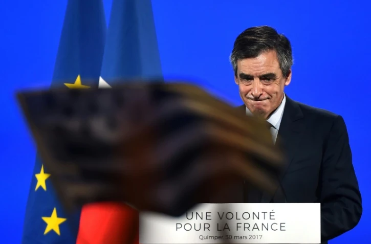 François Fillon en campagne à Quimper, dans l'ouest de la France, le 30 mars 2017