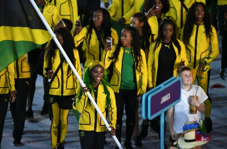 Shelly-Ann Fraser-Pryce, porte drapeau de la délégation jamaïcaine lors de la cérémonie d'ouverture des JO de Rio, le 5 août 2016