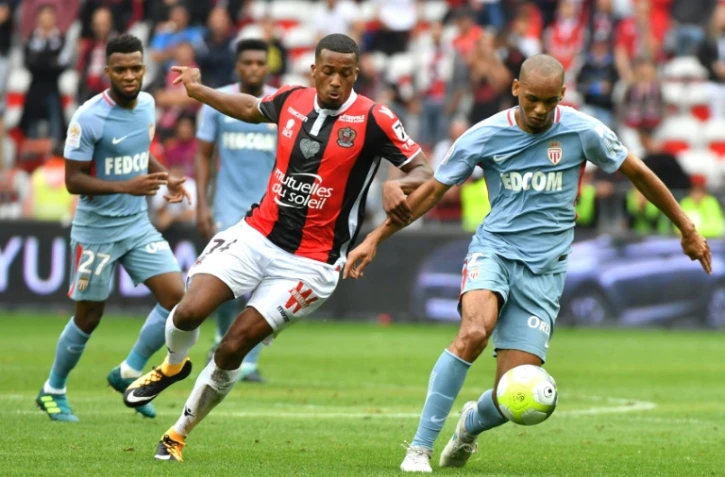 Monaco et Fabinho, opposés à l'OGC Nice d'Alassane Plea en Ligue 1, le 9 septembre 2017 à l'Allianz Riviera, vont se retrouver en Coupe de la Ligue