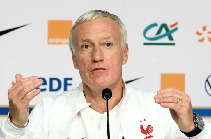 Le sélectionneur de l'équipe de France Didier Deschamps, en conférence de presse, le 28 mars 2022 au stade Pierre-Mauroy