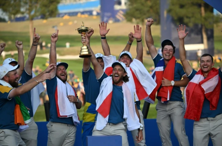 Les Européens fêtent leur victoire en Ryder Cup face aux Américains, le 1er octobre 2023 à Rome