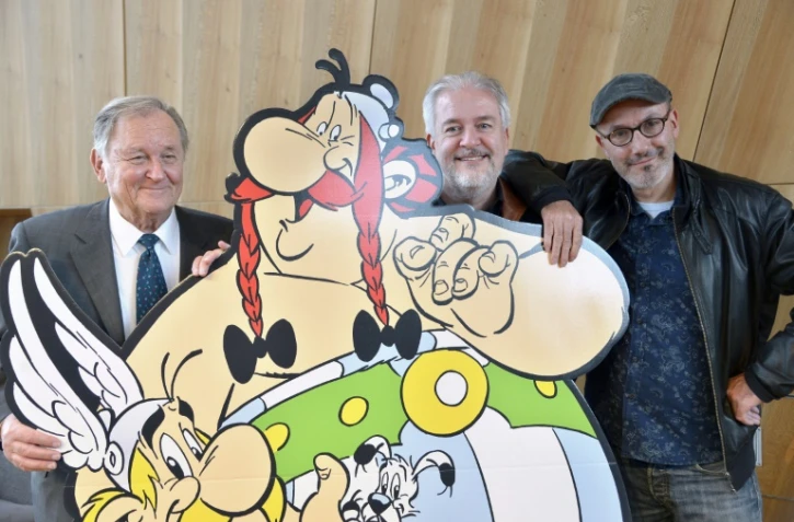 Albert Uderzo, Didier Conrad et Jean-Yves Ferri le 12 octobre 2015 à Paris