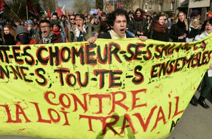 Des manifestants contre la loi Travail le 5 avril 2016 Ă Rennes