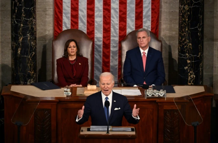 Le président américain Joe Biden prononce son "discours sur l'état de l'Union", le 7 février 2023, à Washington