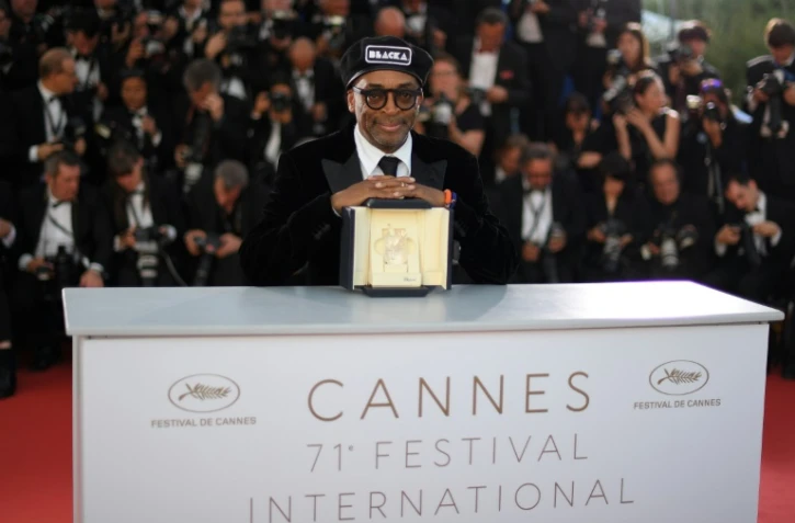 Le réalisateur américain Spike Lee le 19 mai 2018, après avoir remporté le Grand Prix du festival de Cannes pour "BlacKkKlansman"