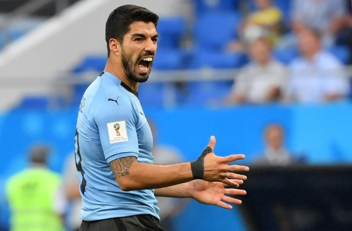 L'attaquant de l'Uruguay Luis Suarez buteur contre l'Arabie Saoudite au Mondial, le 20 juin 2018 à Rostov