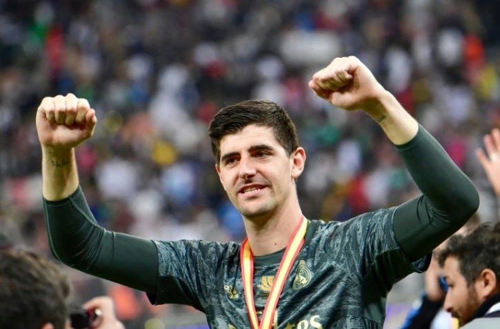 Le gardien de but belge du Real Madrid Thibaut Courtois vainqueur de la Supercoupe d'Espagne aux tirs au but contre l'Atlético Madrid, le 12 janvier 2020 à Jeddah (Arabie Saoudite)