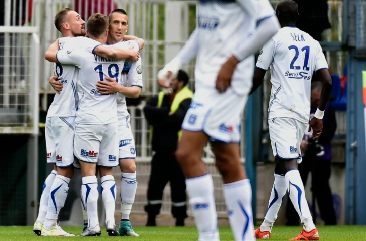 L'équipe de l'AJ Auxerre lors d'un match de Ligue 2 à l'Abbé-Deschamps, le 23 avril 2016