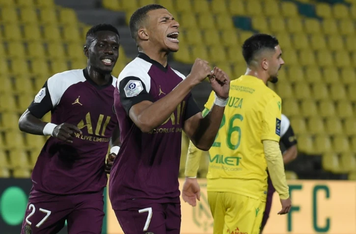 La joie de Kylian Mbappé après son penalty réussi contre Nantes, le 31 octobre 2020 à La Beaujoire