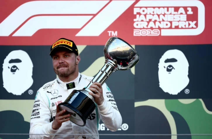 Le Finlandais Valtteri Bottas (Mercedes) fier de sa victoire au GP du Japon, à Suzuka, le 13 octobre 2019