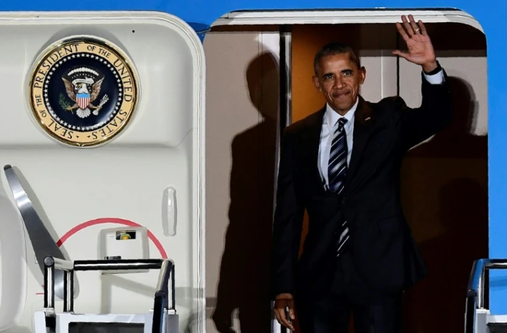 Le président américain Barack Obama à la descente de l'avion à Berlin le 16 novembre 2016