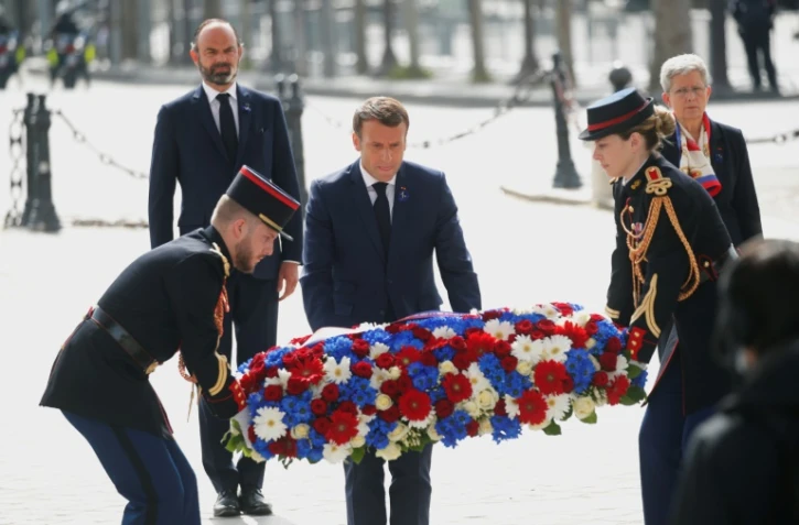 Le président Emmanuel Macron lors de la cérémonie du 8-Mai, le 8 mai 2020 à Paris