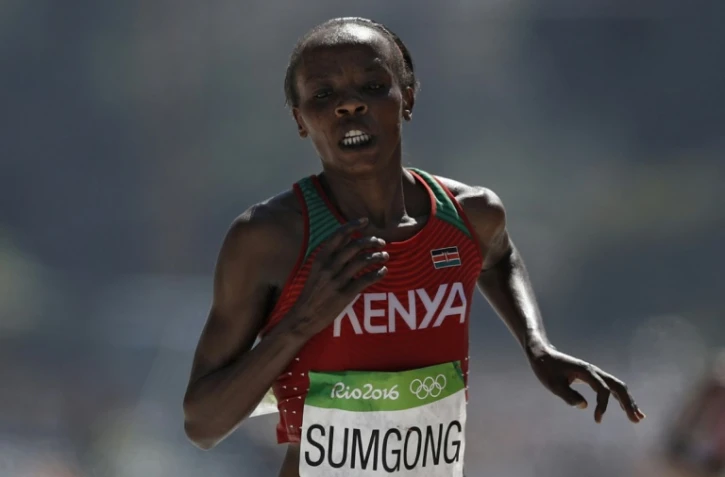 La Kényane Jemima Sumgong lors du marathon des JO de Rio, le 14 août 2016 