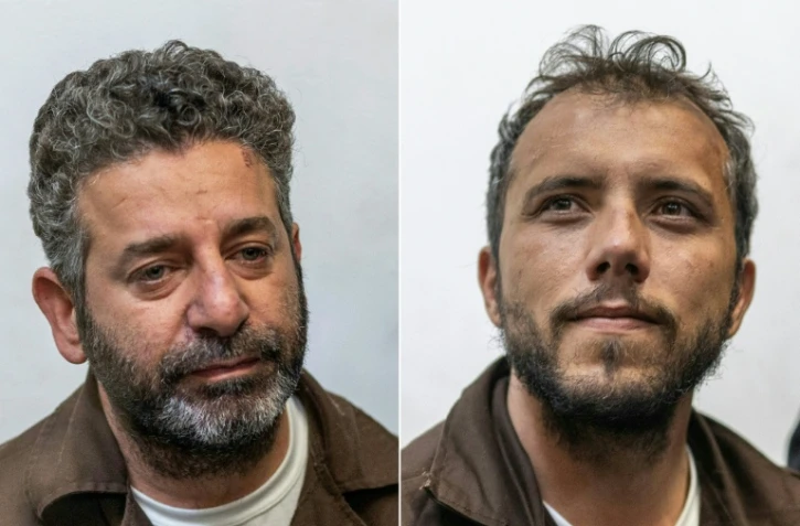 Photomontage réalisé le 9 mai 2026 des portraits du militant espagnol Saif Abu Keshek (G) et du Brésilien Thiago Avila  Keshek à leur arrivée au tribunal de la ville israélienne d'Ashkelon, le 5 mai 2026 