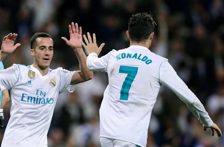 Lucas Vazquez avec Cristiano Ronaldo, le 18 avril 2018, à Madrid