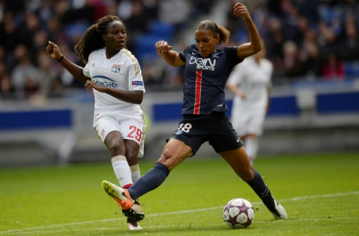 L'attaquant du PSG Marie-Laure Delie lors de la demi-finale aller de la Ligue des champions, le 24 avril 2016 au Parc OL