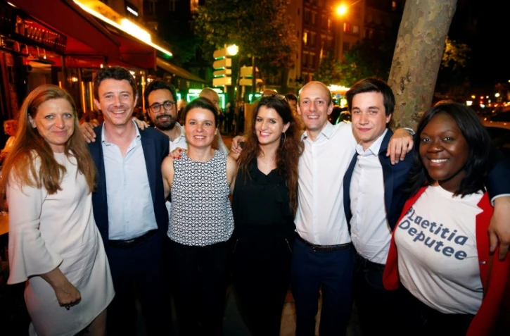 Marlène Schiappa (c), Stanislas Guerini (3e d) et Pierre Person (2e d),  le 14 juin 2017 à Paris