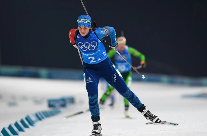 La biathlète française Anaïs Bescond, dernière relayeuse pour les tricolores, médaillées de bronze aux JO de Pyeongchang, le 22 février 2018