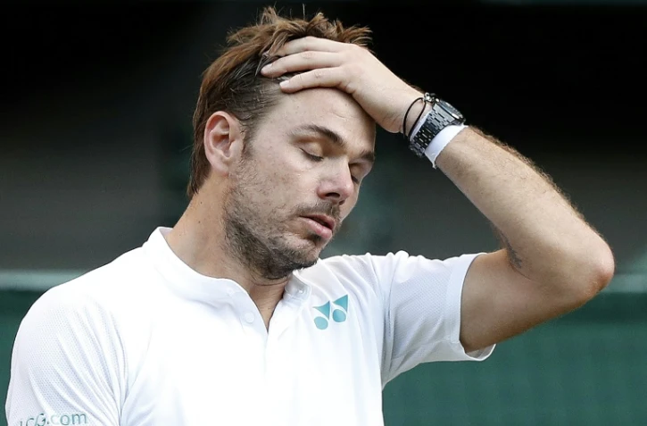 Le Suisse; N.3 mondial, Stan Wawrinka battu par le Russe Daniil Medvedev, lors du premier jour du tournoi de Wimbledon (Angleterre, le 3 juillet 2017 