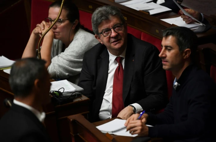 Le leader de La France Insoumise (LFI)Jean-Luc Mélenchon (G)participe à la manifestation mais pas le député LFI Francois Ruffin (D), à Paris, le 15 octobre 2019