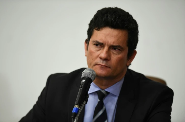 Sergio Moro à la conférence de presse lors de laquelle il annonce démissionner de son poste de ministre de la Justice, le 24 avril 2020 à Brasilia
