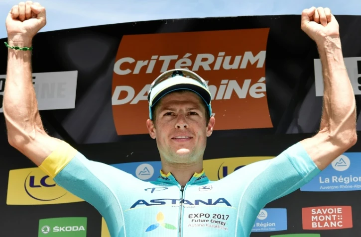 Le Danois Jakob Fuglsang lors de sa victoire dans la 6e étape au Dauphiné, le 9 juin 2017 à La Motte-Servolex