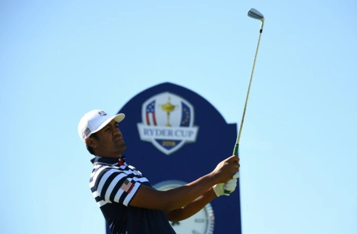 L'Américain Tony Finau à l'entraînement au Golf National de Saint-Quentin-en-Yvelines, le 26 septembre 2018