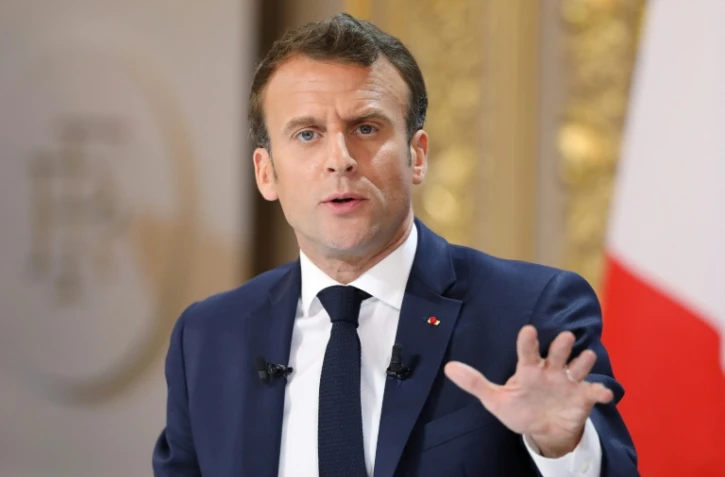 Le président français Emmanuel Macron, lors de sa conférence de presse le 25 avril 2019 à l'Elysée à Paris.