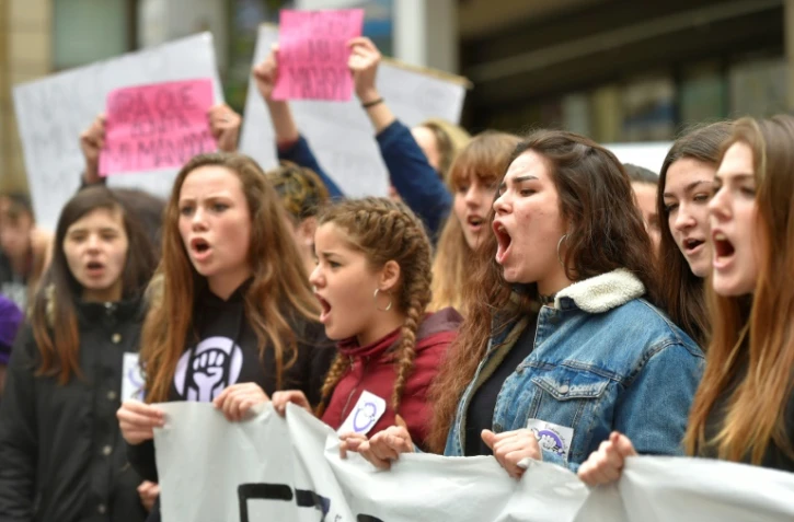 Des Espagnoles manifestent pour les droits des femmes à Pampelune, le 10 mai 2018