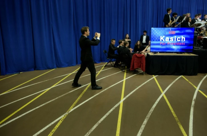 Avant le meeting du républicain John Kasich à l'université Baldwin Wallace, le 15 mars 2016 à Berea (Ohio)