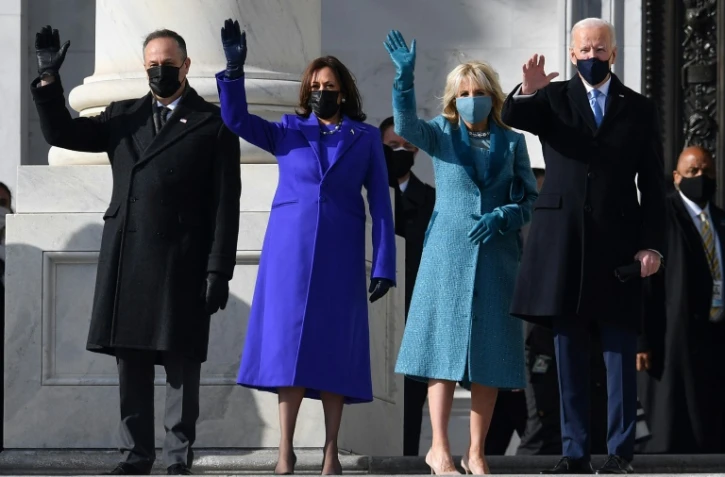 (De G à D) Doug Emhoff, Kamala Harris, Jill Biden et Joe Biden, au Capitole, le 20 janvier 2021 