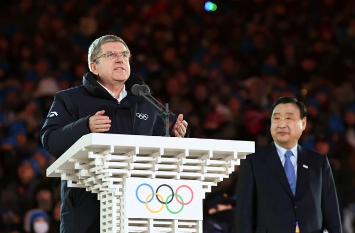 Le président du Comité international olympique (CIO), Thomas Bach, fait un discours lors de la cérémonie de clôture des JO de Pyeongchang, le 25 février 2018