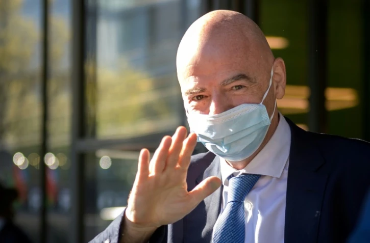 Le président de la Fifa Gianni Infantino à son arrivée au congrès de l'UEFA, le 20 avril 2021 à Montreux