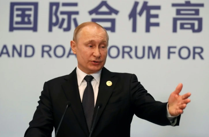 Le président russe Vladimir Poutine à une conférence de presse à Pékin le 27 avril 2019