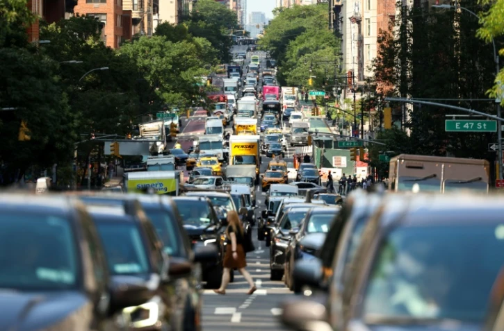 Embouteillage dans le quartier de Manhattan, le 29 juillet 2025 à New York