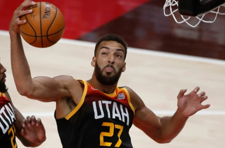 Le Français Rudy Gobert, des Utah Jaz, lors d'un match de NBA contre les Portland Trail Blazers, à Salt Lake City, le 12 mai 2021