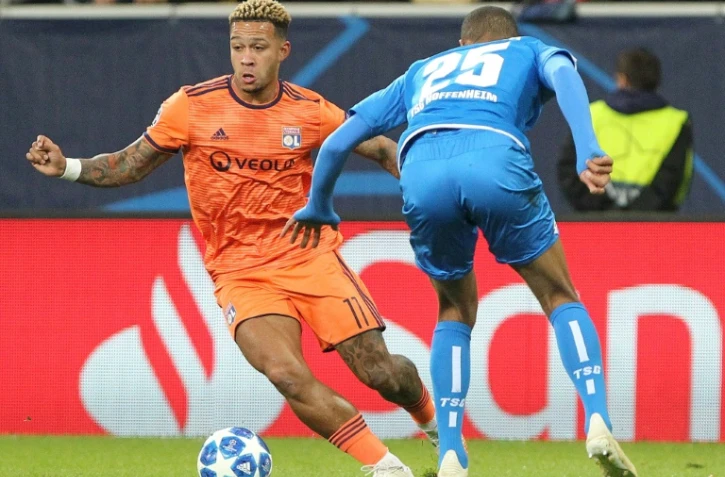 L'attaquant de Lyon Memphis Depay contre Hoffenheim en Ligue des champions, le 23 octobre 2018 Ă Sinsheim (Allemagne)