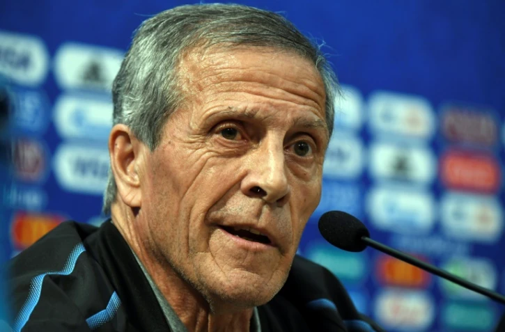 Le coach de l'Uruguay Oscar Washington Tabarez en conférence de presse à Nijni Novgorod, le 5 juillet 2018